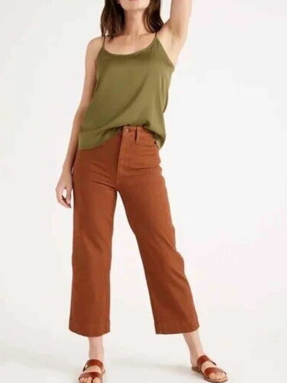 Quince Stretch Cotton Twill Wide Leg Crop Pants Rust High Rise Organic Cotton